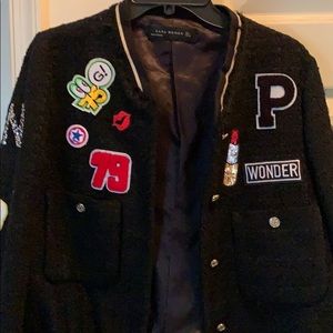 ❌SOLD❌ Zara Tweed patch Black Jacket sz Lg